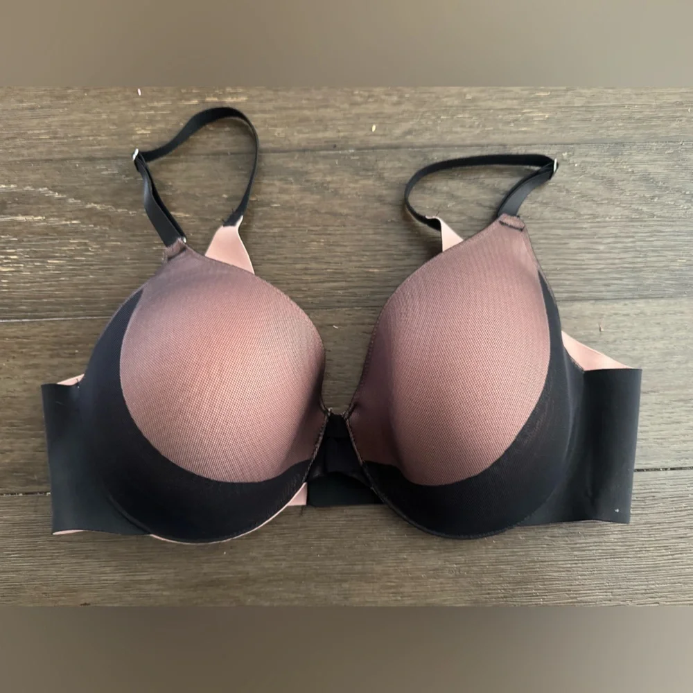 Soma Vanishing Back full coverage layered mesh Black Pink Women's Bra size 36C